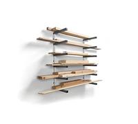 BORA Organizador de madera y estante de metal para almacenamiento de madera con soporte de pared de 6 niveles, uso en interiores y exteriores, blanco y gris - PBR-0620