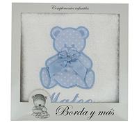 Borda y más Toalla de Ducha para bebé Bordada con EL Nombre, Modelo Osito. (Azul)
