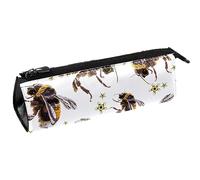 Bordado Bumblebees and Flowers Pen Bag Stationery Pouch Pencil Bag Cosmetic Bag Compact Zipper Bag, multicolor, 5.5 ×6 ×20CM/2.2x2.4x7.9 in, Organizador de bolsas