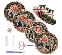 Bordado de elefante,Kit de bordado de elefante,Kit principiante de bordado de animales | Kit de bordado con temática animal, elefante y flor, kit de punto de aguja decorativo para adultos principiante