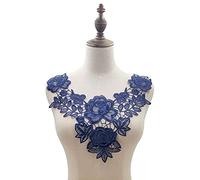 Bordado de encaje de ganchillo, parche de encaje de encaje, parches de apliques de encaje, flores bordadas, cuello de encaje para costura, artesanía, disfraz, vestido de novia, decoración, azul marino