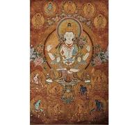 Bordado de Seda Budismo Thangka Tibetano 4 Brazos Guanyin Kwan-Yin Tangka Yoga Tapiz Budista Colgante de Pared Arte de la Pared Decoración del hogar Tapiz
