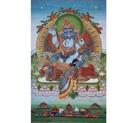 Bordado de Seda Budismo Thangka Tibetano Jambhala Verde Dios de la Riqueza Tangka Yoga Tapiz Budista Colgante de Pared Arte de la Pared Decoración del hogar Tapiz