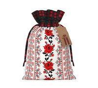 Bordado ucraniano con estampado de rosas de 4.7 x 6.9 pulgadas, bolsa de Navidad con cierre de cordón, para aniversarios de Navidad, cumpleaños, sostiene regalos