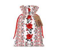 Bordado ucraniano con estampado de rosas de 4.7 x 6.9 pulgadas en bolsa de Navidad con cordón, ideal para adultos para envolver regalos para Navidad Halloween