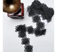Borde de encaje de flores de 2 yardas, 60 mm de ancho, apliques bordados de flores para costura, manualidades, decoración de vestidos de boda (negro)