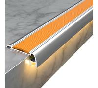 Borde de Escalera Antideslizante con Canal LED, Protector de Borde de Escalera de Aluminio de 60 mm x 25 mm, Moldura de Borde de Escalera(Yellow,120cm/47in)