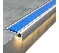 Borde de Escalera Antideslizante con Canal LED, Protector de Borde de Escalera de Aluminio de 60 mm x 25 mm, Moldura de Borde de Escalera(Bleu,150cm/59in)
