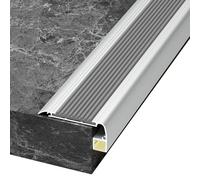 Borde de Escalera con Canal Led, Perfil de Borde de Escalera Antideslizante con Tiras de Goma, Protector de Escalera de Aluminio para Escalones Interior Exterior(Gray,90cm/35in)