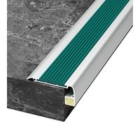 Borde de Escalera con Canal Led, Perfil de Borde de Escalera Antideslizante con Tiras de Goma, Protector de Escalera de Aluminio para Escalones Interior Exterior(Green,150cm/59in)