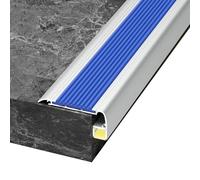 Borde de Escalera con Canal Led, Perfil de Borde de Escalera Antideslizante con Tiras de Goma, Protector de Escalera de Aluminio para Escalones Interior Exterior(Bleu,90cm/35in)