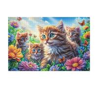 Borde de Flores Cute Cat Puzzle 1000 Piezas Juguete Educativo Familiar Interactivo Kitten Family Bloom Rompecabezas 3D para Hombres Y Mujeres Construir Maquetas Desafío Intelectual 1000 PCS
