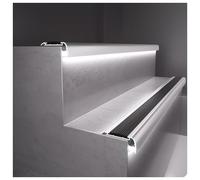 Borde de nariz de escalera con canal LED, protector de borde de escalones de metal para peldaños de vinilo, tiras de transición de suelo