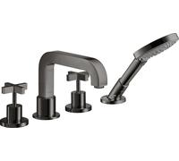 Borde de teja de 4 agujeros hansgrohe AXOR Citterio con asas en cruz, 39453330, Color: Cromo negro pulido