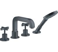 Borde de teja de 4 agujeros hansgrohe AXOR Citterio con asas en cruz, 39453340, Color: Cromo negro cepillado