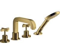 Borde de teja de 4 agujeros hansgrohe AXOR Citterio con asas en cruz, 39453990, Color: Óptica Oro Pulido