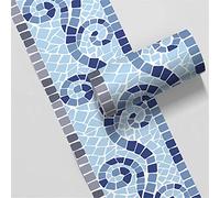 Borde del papel pintado Patrón de mosaico azul Auto Adhesivo del Papel Pintado del PVC Cenefa autoadhesiva para decoración de pared de cocina baño 10cm X 500cm