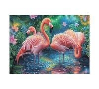 Borde Floral Flamenco Rosa Puzzle 500 Piezas Cartón Grueso para Toda La Familia Noches Juegos En Familia Relajación Concentración Regalo Corporativo Regalo Ideal 500 PCS/52×38cm