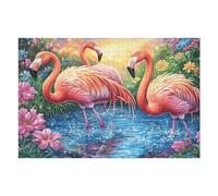 Borde Floral Flamenco Rosa Rompecabezas 1000 Piezas Cartón Grueso para Mayores Noches Juegos Familiares Estimulación Mental Regalo San Valentín 1000 PCS/75x50cm