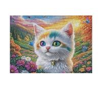 Borde Floral Gatito tierno Rompecabezas 300 Piezas Cartón para Parejas Actividad Tiempo Libre Terapia Relajación Decoración Salón Regalo Sorpresa 300 PCS/40x28cm