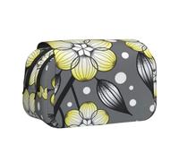 Borde nevado con Flores de Estrella Grises y Amarillas Estuche para lápices portátil con Doble Concha y Cremallera