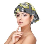 Borde nevado con flores de estrella grises y amarillas,Gorro de dormir de satén para adultos - Gorro de dormir elástico para mujer, cubrecabello nocturno