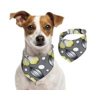 Borde nevado con Flores de Estrella Grises y Amarillas,Pañuelos de algodón para Perros, Bufandas Ajustables para Mascotas,L