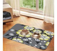 Borde nevado con Flores de Estrella Grises y Amarillas,Tapete para Comida de Mascotas, manteles Individuales de Cuero sintético para Gatos y Perros,40x60cm