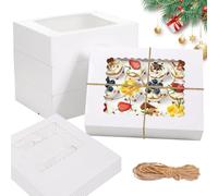 BORDEAG 10 Piezas Caja para Cupcakes, Cajas para Tartas con Ventana, Cajas Cupcakes con Cuerda, Pegatinas y Tarjetas de Felicitación, Adecuado para Decoración de Tartas y Transporte de Cupcakes