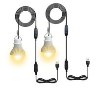 BORDEAG 2 bombillas LED USB, 7 W, luz LED de camping, recargable, cable incluido en el envío, 3 temperaturas de color, para senderismo, jardín, pesca al aire libre, barbacoas