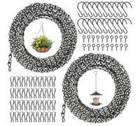 BORDEAG 2 Piezas Cadena Colgante De Plantas, 500 CM Cadenas De Cestas Colgantes Metal, Cadena para Colgar Plantas, Cadena para Colgar Macetas con 20 Ganchos, 40 Clips, 20 Ganchos con Ojo De Tornillo