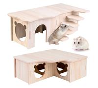 BORDEAG 2 Piezas Casa de Hámster de Madera, Hámster Escondite con Techo, Accesorios para Jaula de Hamster Casa para Roedores, Jerbos, Conejillos de Indias