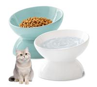 BORDEAG 2 Piezas Comedero Gato, Comederos Gatos Inclinación De 15°, Comedero Gato Ceramica, Comedero Gato Elevado Reducir la Presión del Cuello, Comedero para Gatos, para Gatos, Perros Pequeños