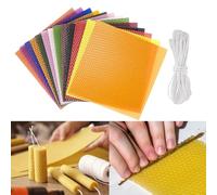 BORDEAG 24 placas de cera de abejas, placas de cera de 12 colores para velas, placas de cera de abejas para velas con 24 mechas de algodón, velas de cera de abejas para hacer tú mismo velas para