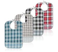 BORDEAG 4 Piezas Babero Adulto, Babero Adulto Impermeable, Baberos para Adultos con Atrapa Migas, Baberos Adultos Protector de Ropa para Personas Hombres Mujeres Mayores y Discapacitadas