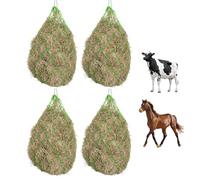 Bordeag 4 piezas de red para heno para caballos, saco de heno para caballos, red de heno de malla estrecha, malla de 5 x 5 cm, capacidad aprox. 10 kg, saco de comida con anillos para alimentación
