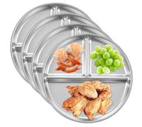 BORDEAG 4 platos infantiles de acero inoxidable con división, 23 cm, platos de control de porciones, platos divididos, platos de acero inoxidable para frutas, verduras, aperitivos