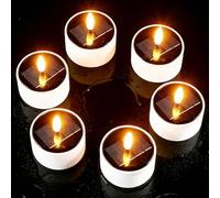 BORDEAG 6 velas solares de té para exteriores, 6 x 5 cm, velas solares LED, velas de té para exteriores, resistentes al agua, para jardín, fiesta, camping, terraza, color blanco