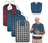 BORDEAG Babero Adulto Baberos Adultos Impermeable: 4 Piezas Baberos para Adultos Reutilizables, Baberos Impermeables, Ajustables Baberos Lavables para Personas Mayores, Ancianos, Discapacitados