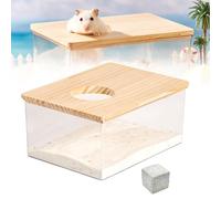 BORDEAG Baño de hámster, caja de baño de arena para hámster, recipiente para baño de arena, acrílico transparente, para baño de arena, contenedor con piedra de mandíbula, caja de baño para ratones