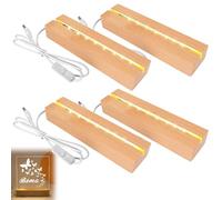 BORDEAG Base de Exhibición de Luces LED, 4 Piezas Base de Madera con Luz Led, 20 cm de Largo Base de Madera Rectangular con USB para Placa Acrílica, Placa de Cristal,Blanco Cálido