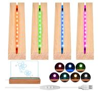 BORDEAG Base De Exhibición De Luces Led,4 Piezas Base De Visualización De Luces LED,7 Colores Rectangular Base De Madera Iluminada,Base De Madera Con Luz Led Para Bloques De Vidrio,Arte Cristalino