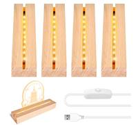 BORDEAG Base de visualización de luces LED, base de madera, base de luz LED con cable USB, base rectangular para iluminación de madera de 3 mm de grosor, placa acrílica de cristal, placa de resina