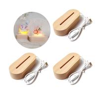 BORDEAG Base LED de madera, 3 unidades de zócalos de luz LED USB, 7 colores, rectangulares LED de madera, adornos de base de luz USB, base de escritorio para bloque de cristal, cristales (15 cm de