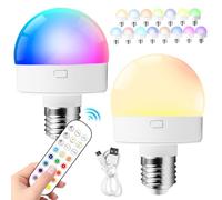 BORDEAG bombilla recargable USB-C, 2 unidades, 15 colores, E26/E27, mando a distancia, luz de emergencia interior/exterior, camping