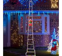 BORDEAG Cadena de luces LED de Papá Noel con escalera de 3 m, iluminación de Navidad, decoración navideña, con 8 modos, enchufe de luces decorativas de Navidad, para interior, exterior, ventana,