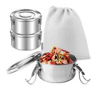 Bordeag - Caja de almuerzo de acero inoxidable, 3 piezas, 360 ml, a prueba de fugas, compacta y ligera, apta para lavavajillas y congelador, ideal para postres, ensaladas, sándwiches y más, plata