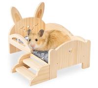 BORDEAG Cama De Conejillo De Indias De Madera con Escaleras Y Tapete,34 * 22 * 18 Cm Cama para Conejillos De Indias,Cama para Hámster De Madera,Hábitat para Conejillos De Indias para Cobayas
