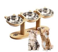 BORDEAG Comedero para gatos y perros pequeños, elevado, inclinado a 15°, soporte de madera, juego de comedero y agua para gatos