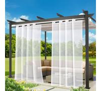BORDEAG Cortina Exterior Transparentes, 2 Piezas con Anillos 210x134cm, Cortinas de Privacidad, Cortinas de Exterior para Pabellón Pérgola Terraza Jardín (Blanco)